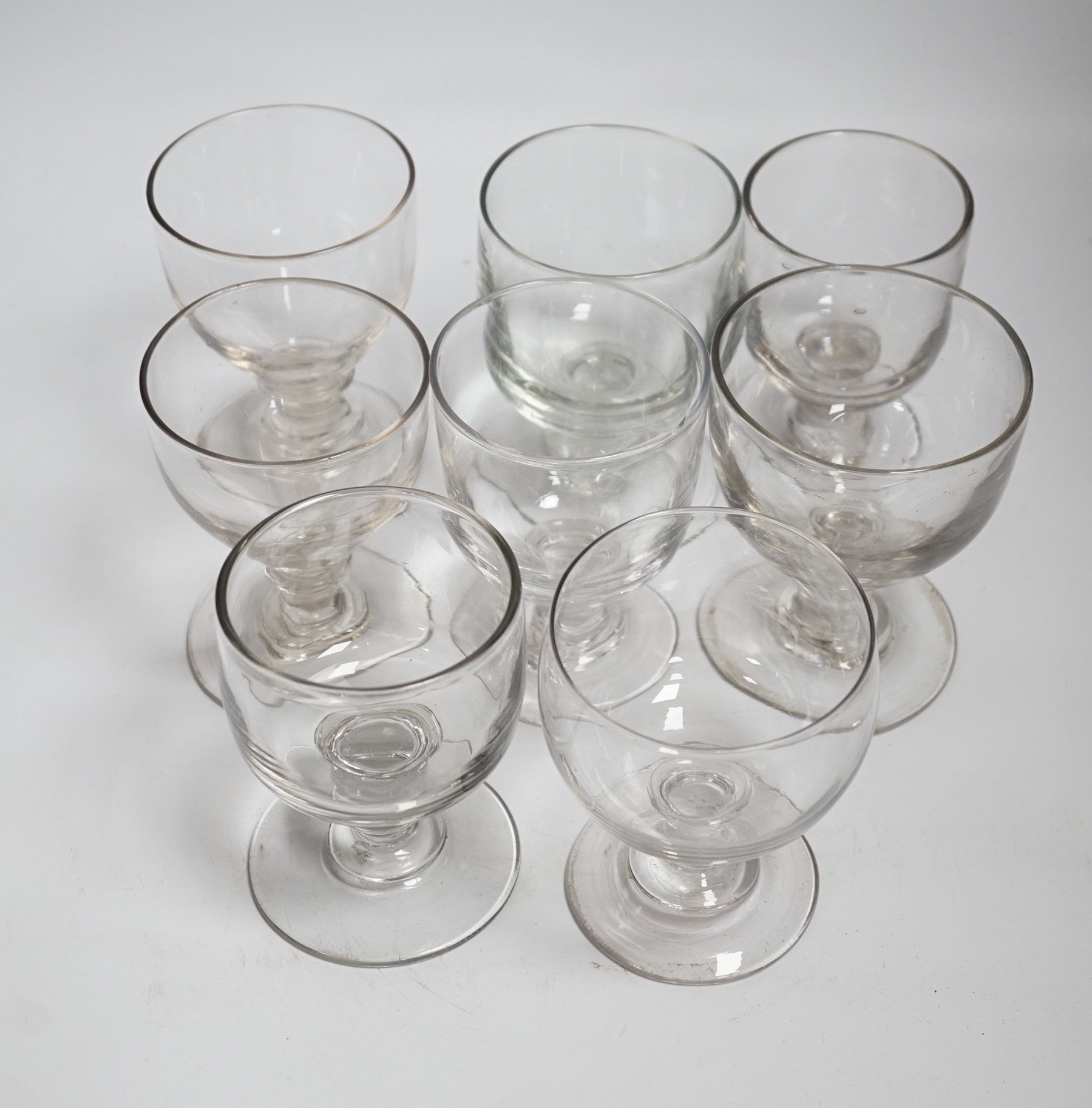 Eight assorted Victorian glass rummers, tallest 12.5cm high